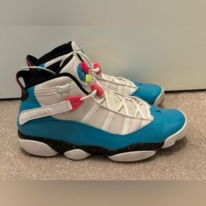 Jordan 6 Rings Men’s 12 Cyber Pink Blue Fury Basketball Sneakers